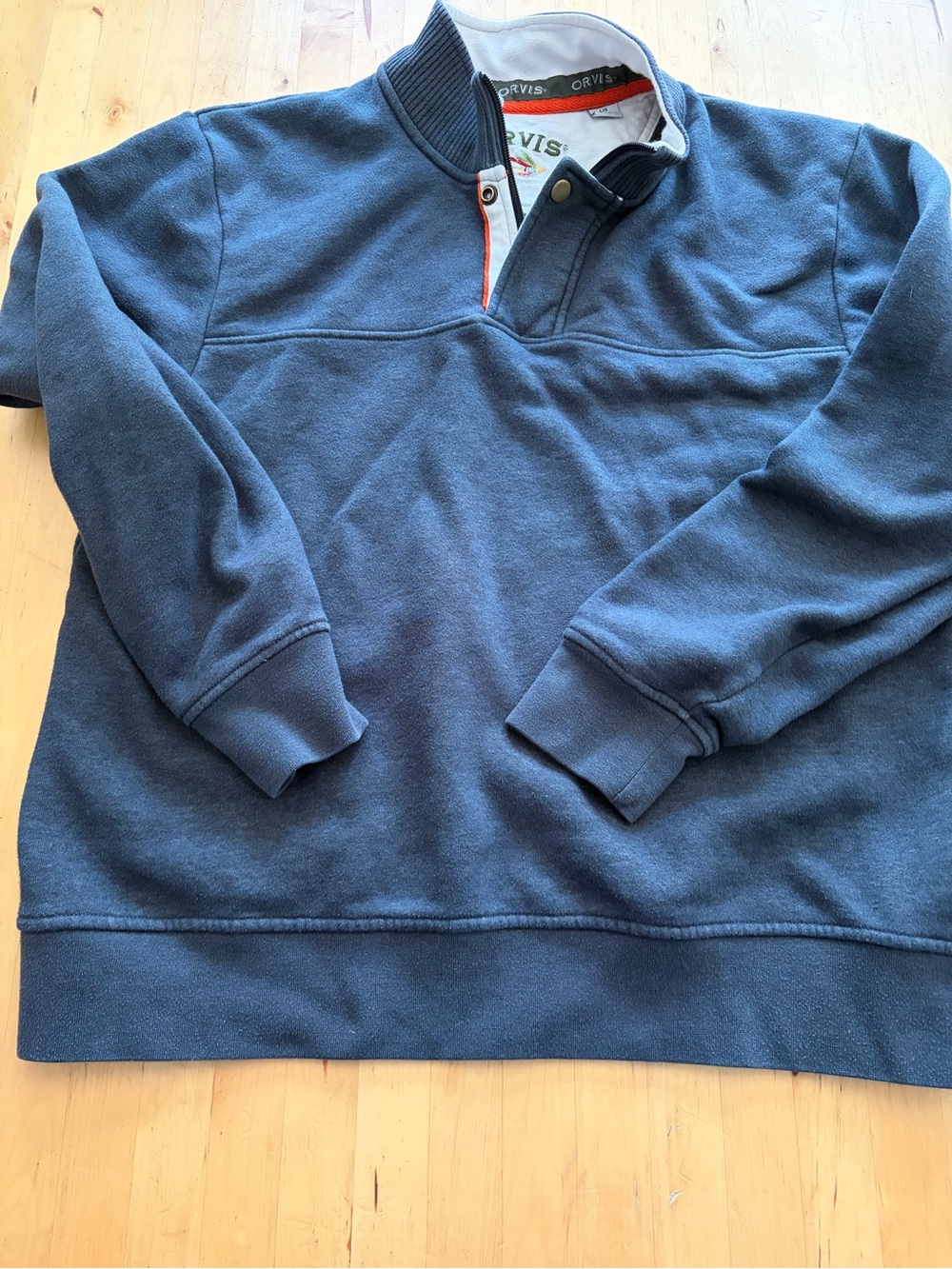 Orvis Navy and Orange Fleece-Lined Pullover with Embroidered Logo
